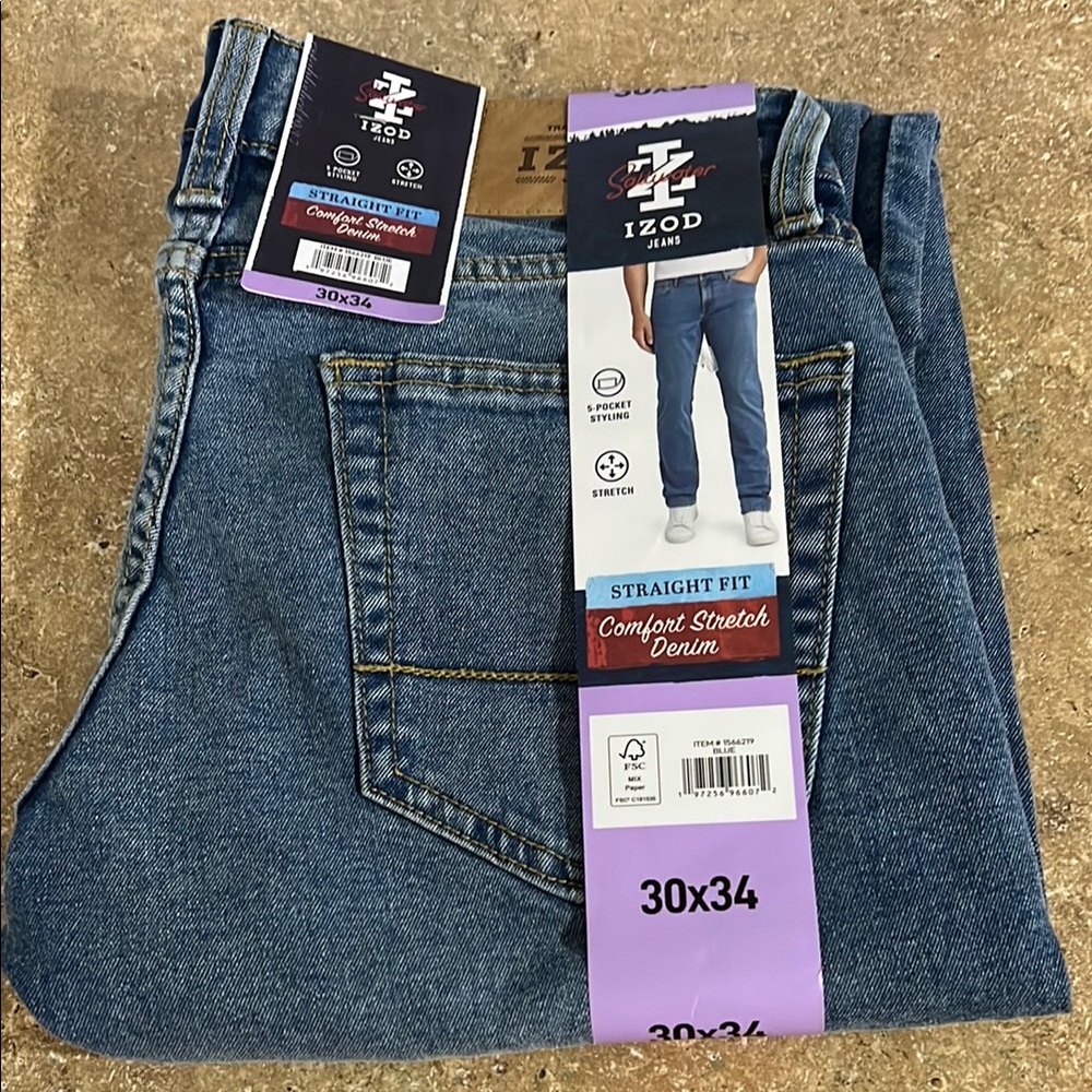 IZOD Men's Straight Fit Comfort Stretch Denim Jeans - Blue